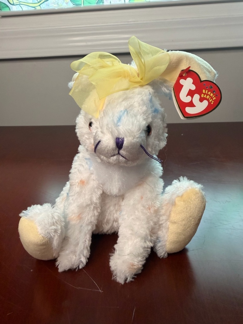 Ty Beanie Babies Carrots Bunny 2001 Retired Plush White with Yellow Bow